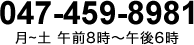 047-459-8981 月~土 午前8時～午後6時